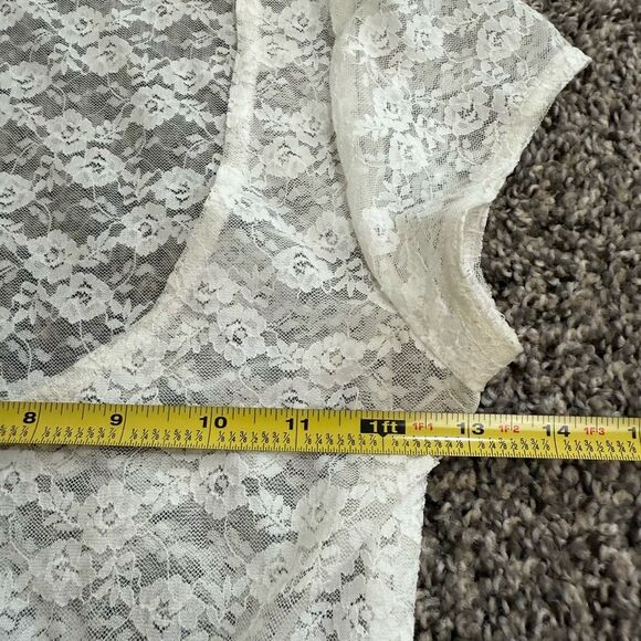 John Galt White Cream Lace Woven Top Shirt Knit Short Sheer Small S - Picture 5 of 6